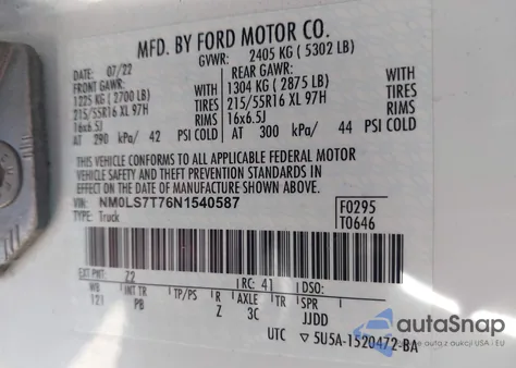 2022 Ford Transit Connect Xlt from USA, damaged, VIN NM0LS7T76N1540587